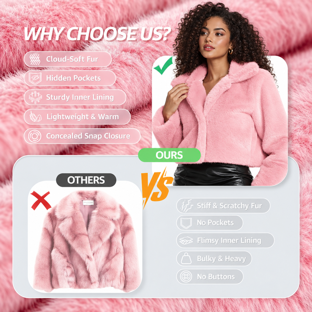 Cropped Faux Fur Plush Button Cardigan Jacket for Women