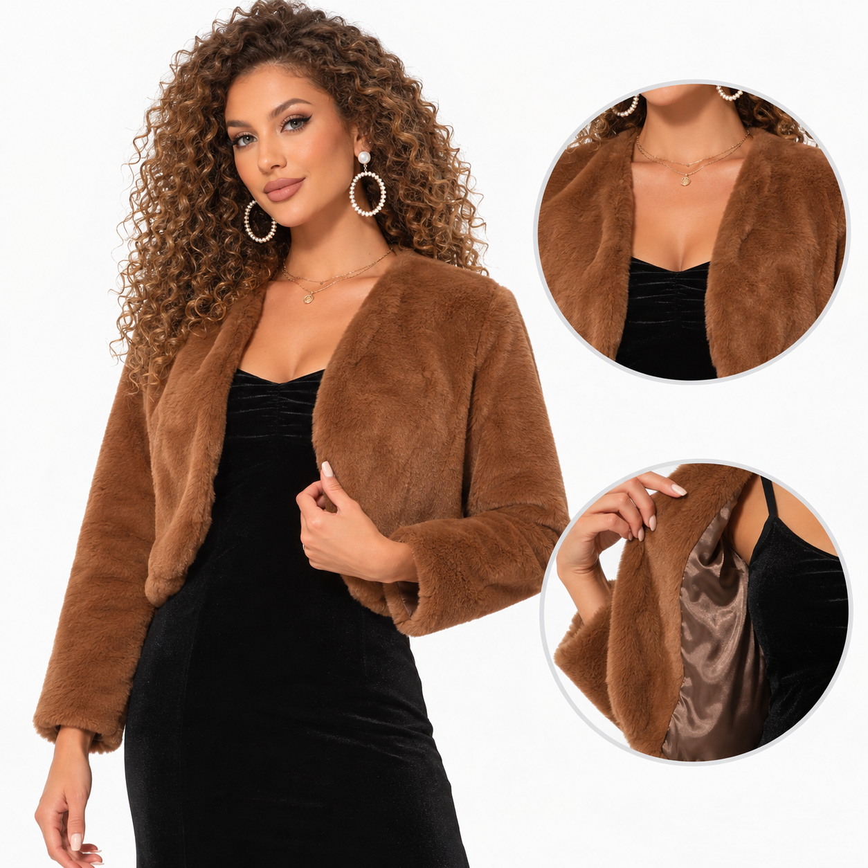 Cropped Faux Fur Wedding Bolero Jacket for Women