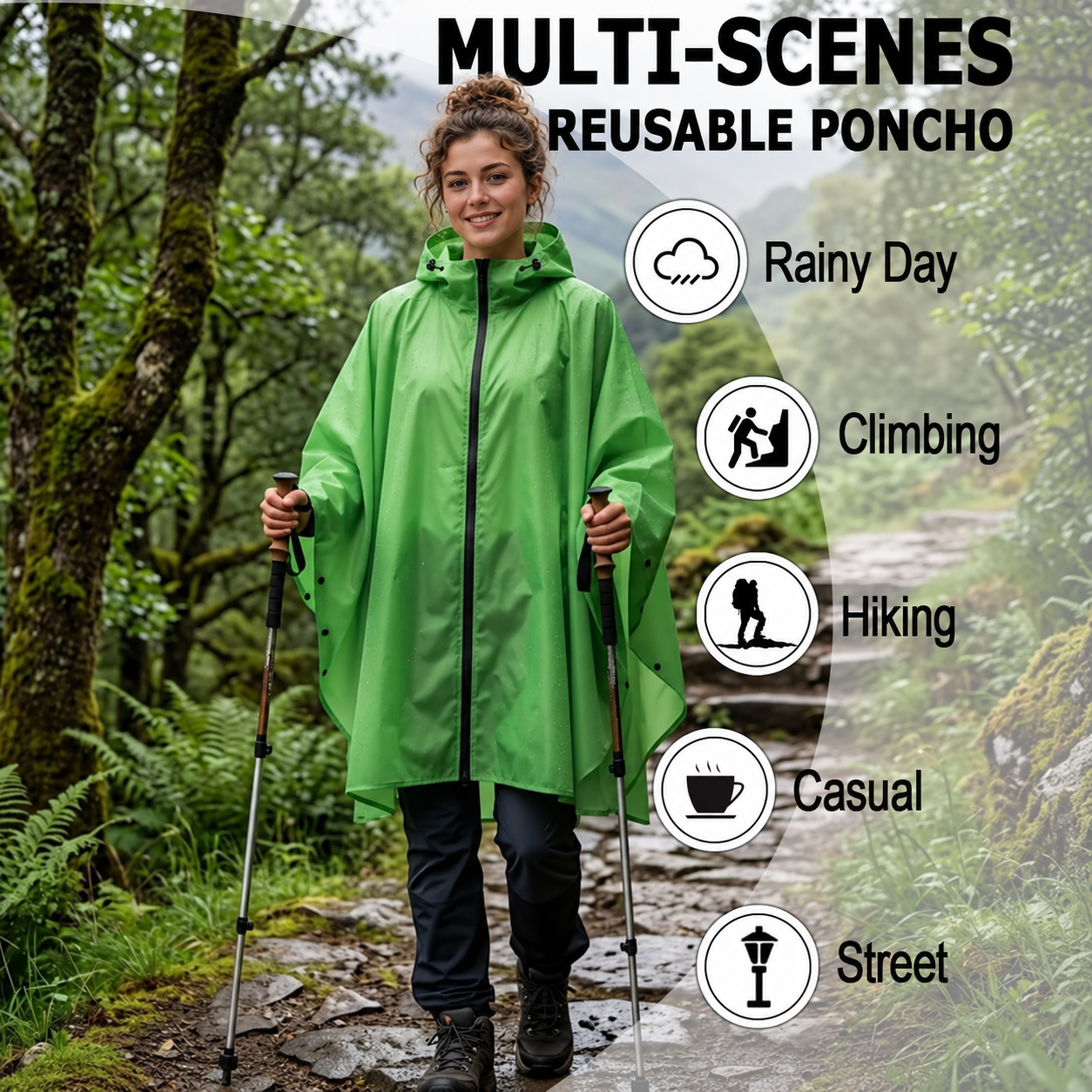 Waterproof Hooded Zipper Raincoat with Pockets for Adults