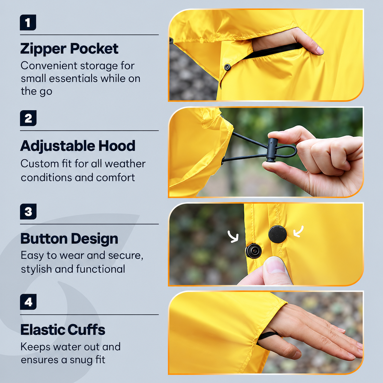 Waterproof Hooded Zipper Raincoat with Pockets for Adults