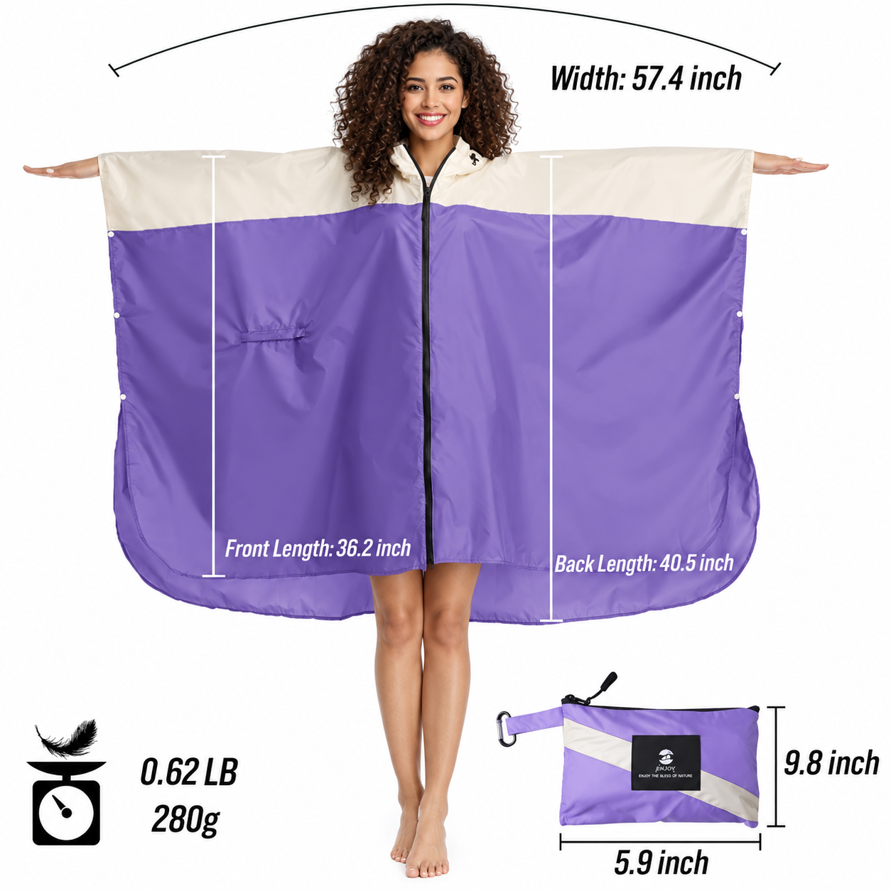 Waterproof Hooded Zipper Raincoat with Pockets for Adults