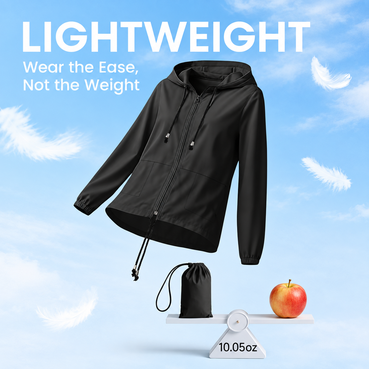 Lightweight Packable Waterproof Hooded Rain Jacket for Women