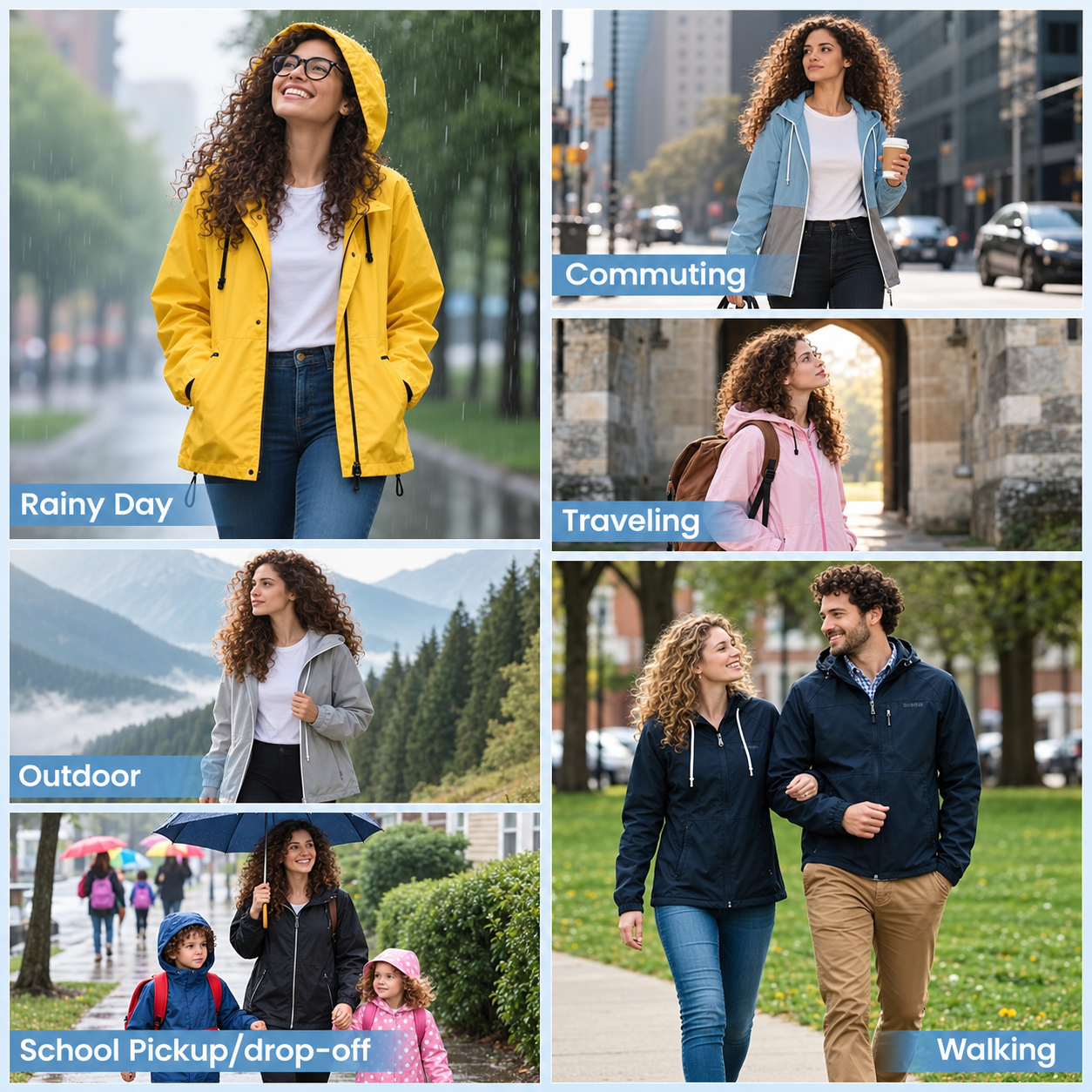 Lightweight Packable Waterproof Hooded Rain Jacket for Women