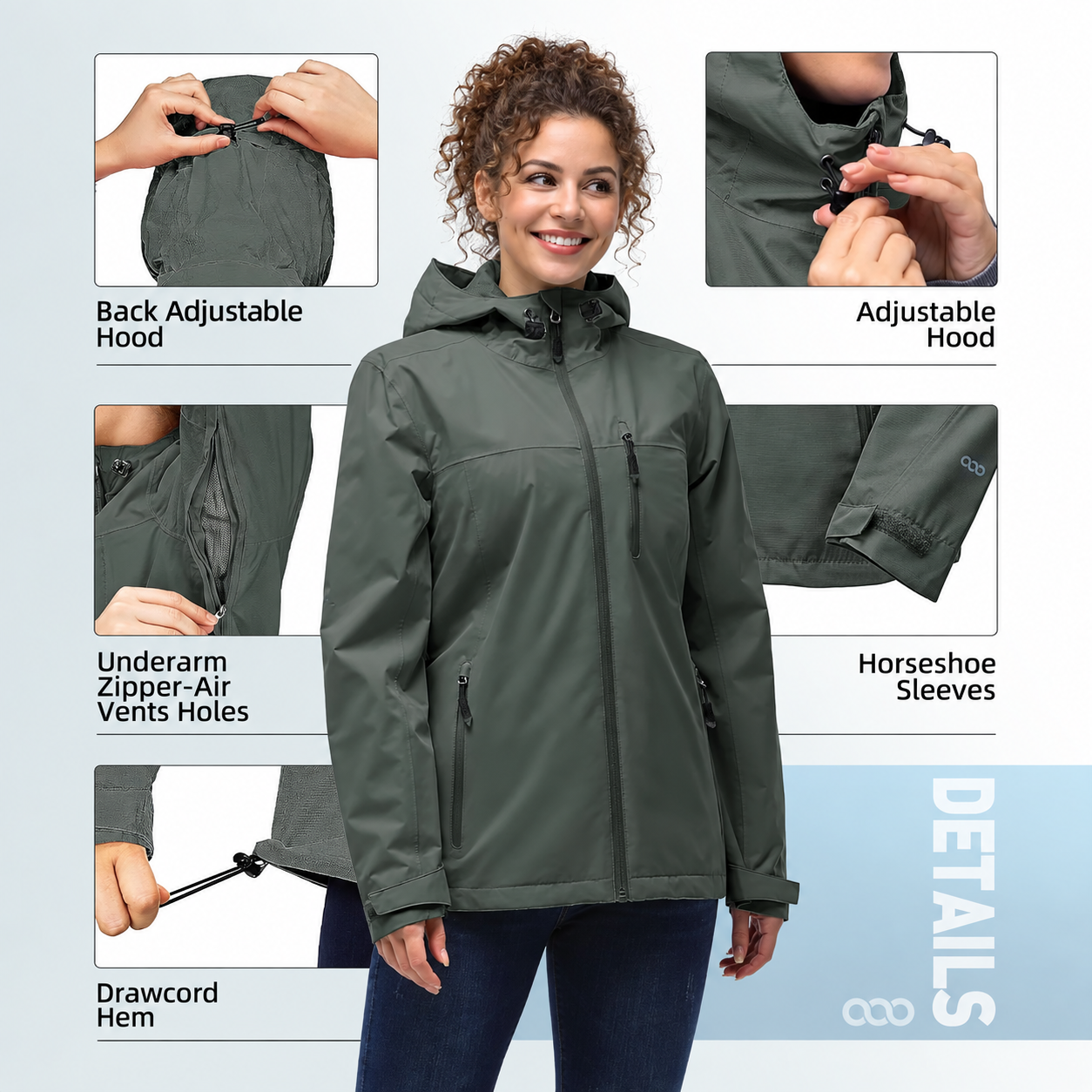 Packable Waterproof Hooded Rain Jacket for Women
