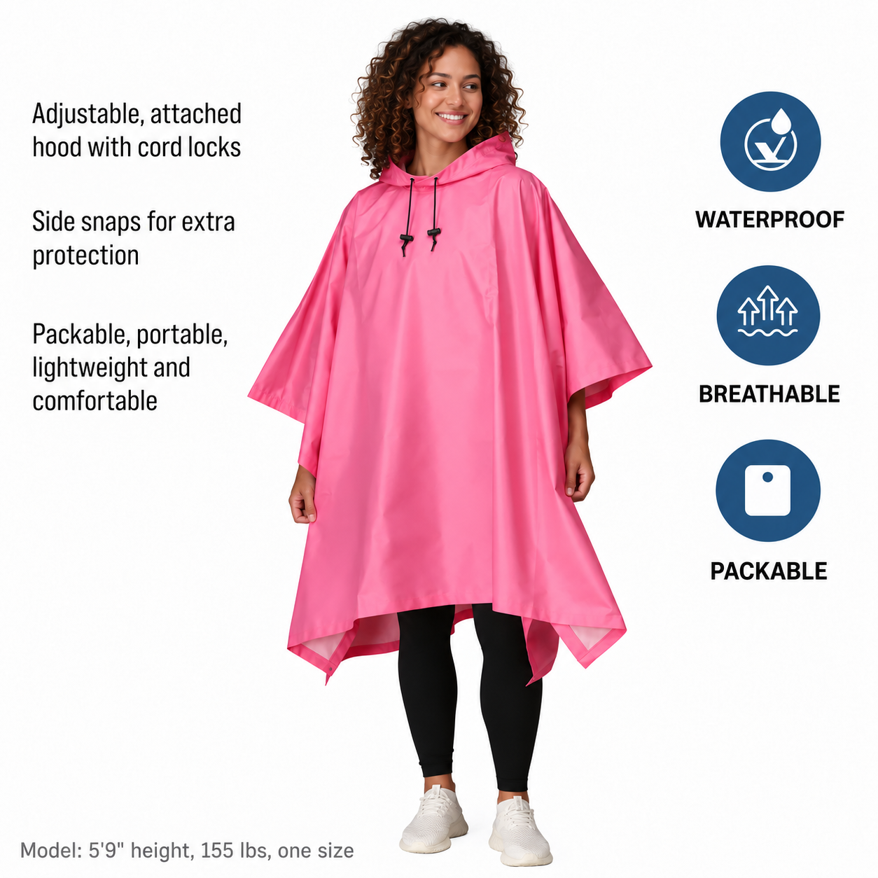 Lightweight Waterproof Reusable Rain Poncho for Women