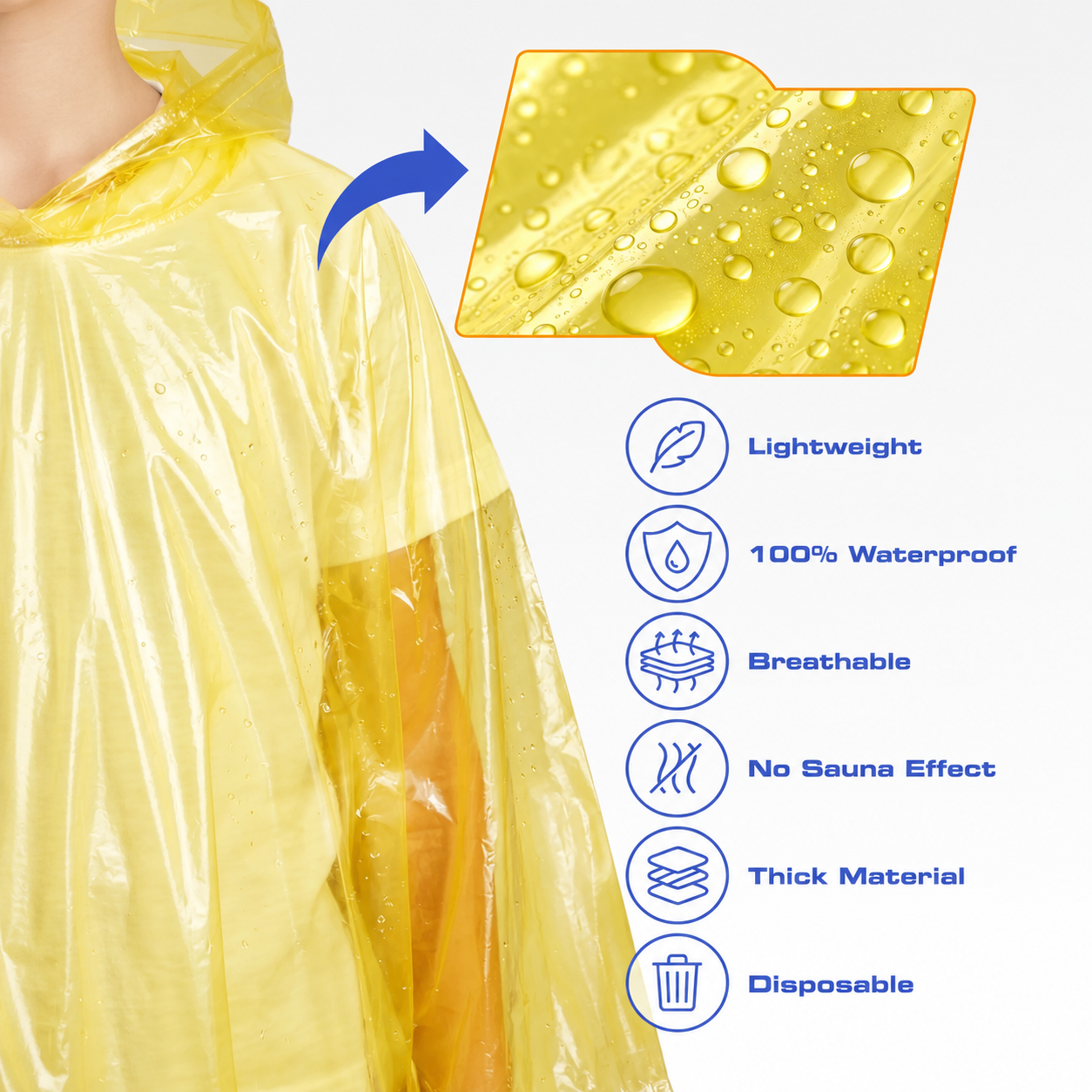 Pack of 5 Disposable Hooded Rain Ponchos for Adults