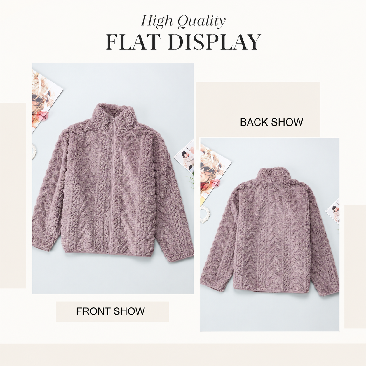 Casual Zip Up Winter Fleece Jacket with Pockets for Women
