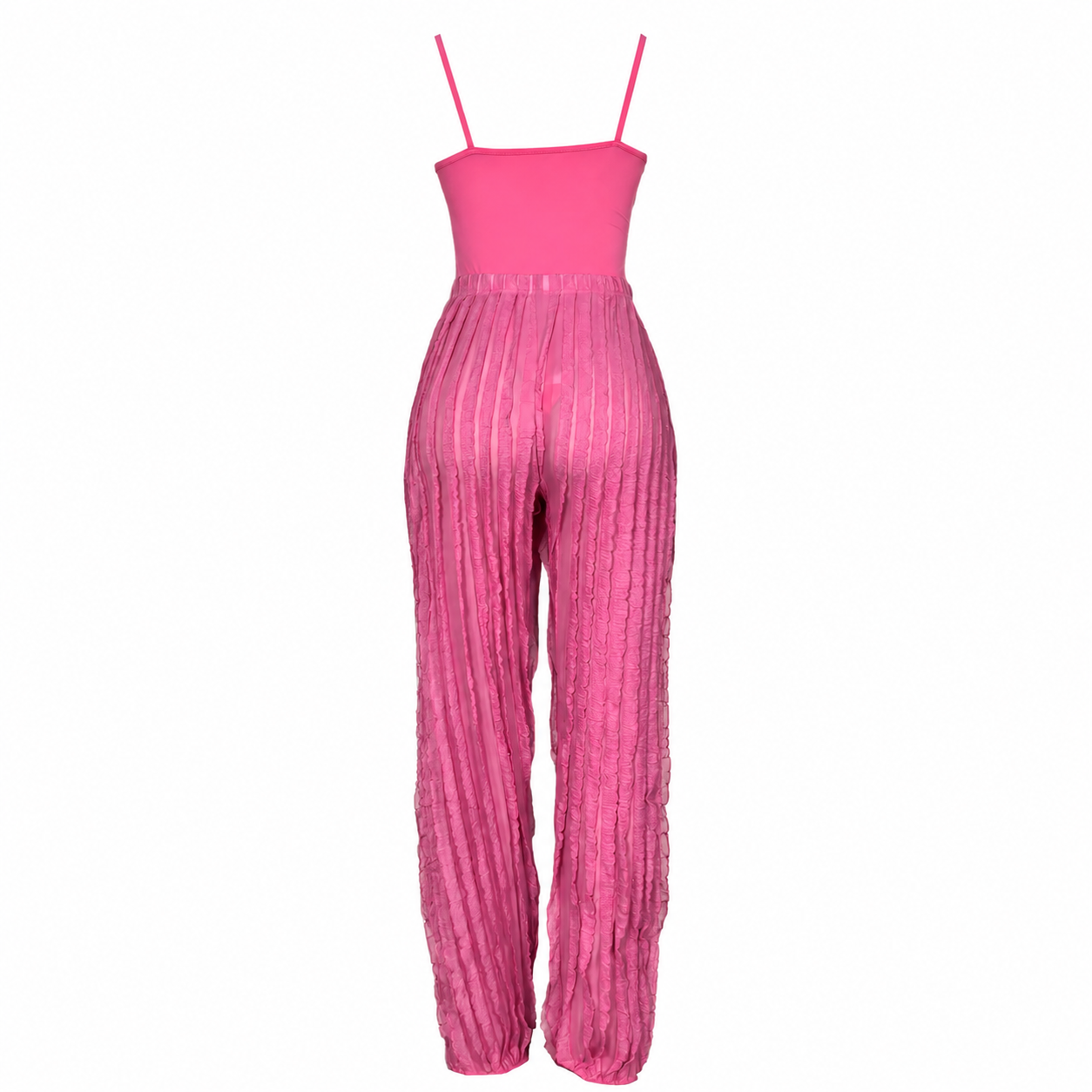 Backless Bodysuit And Frilled Pants Set For Women