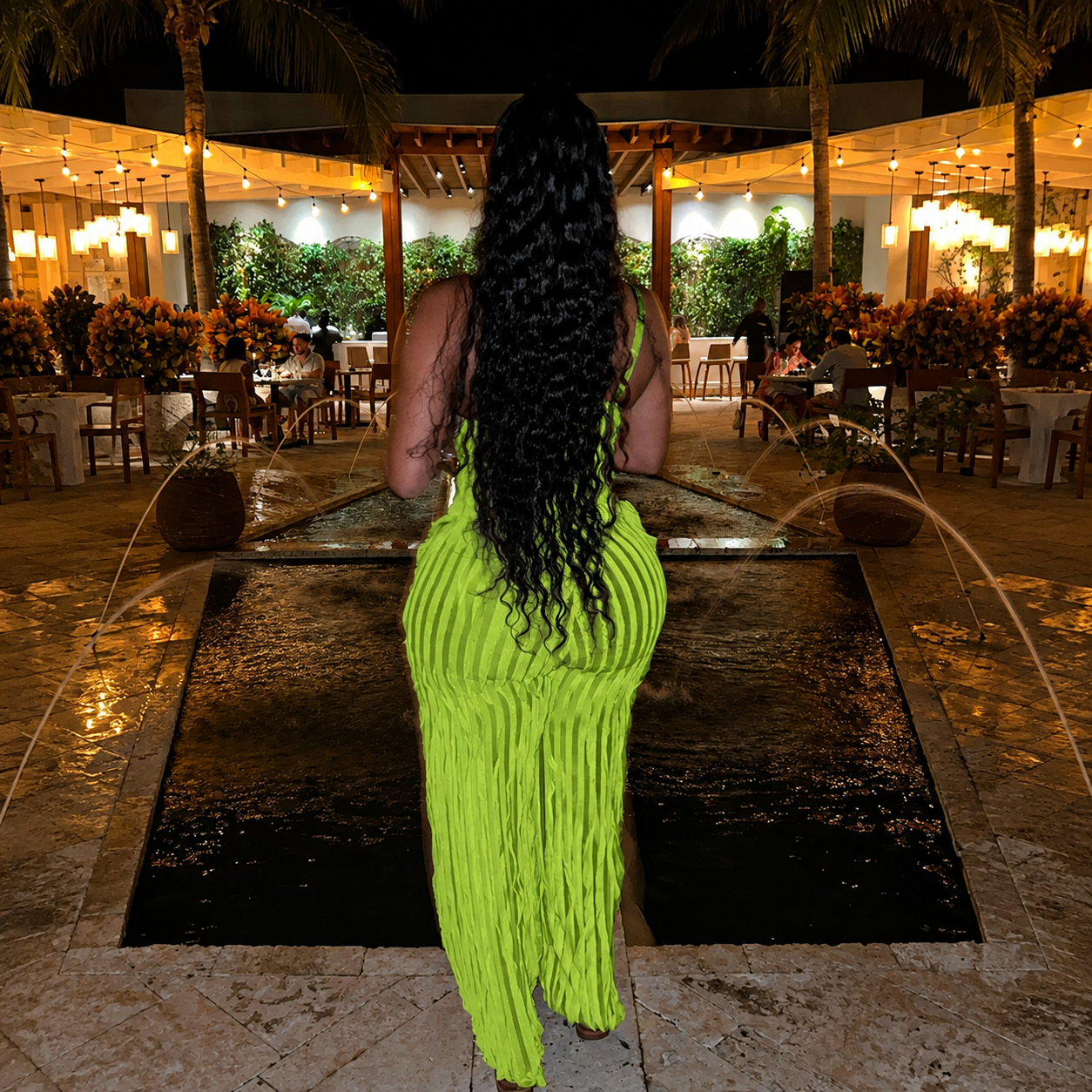 Backless Bodysuit And Frilled Pants Set For Women