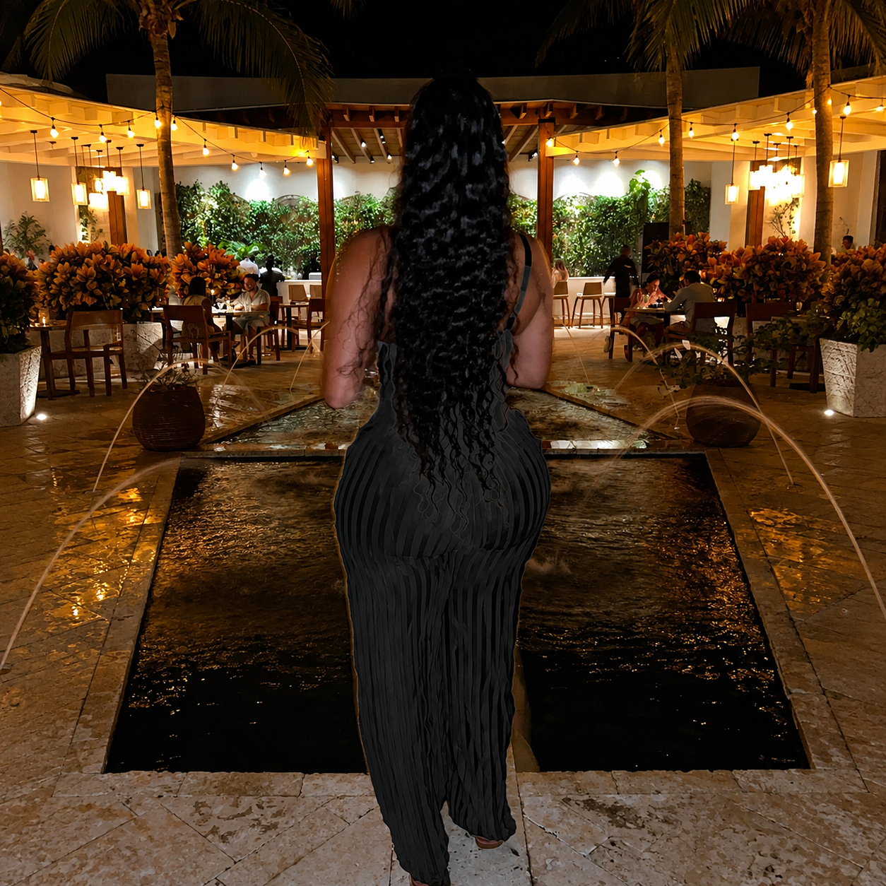 Backless Bodysuit And Frilled Pants Set For Women