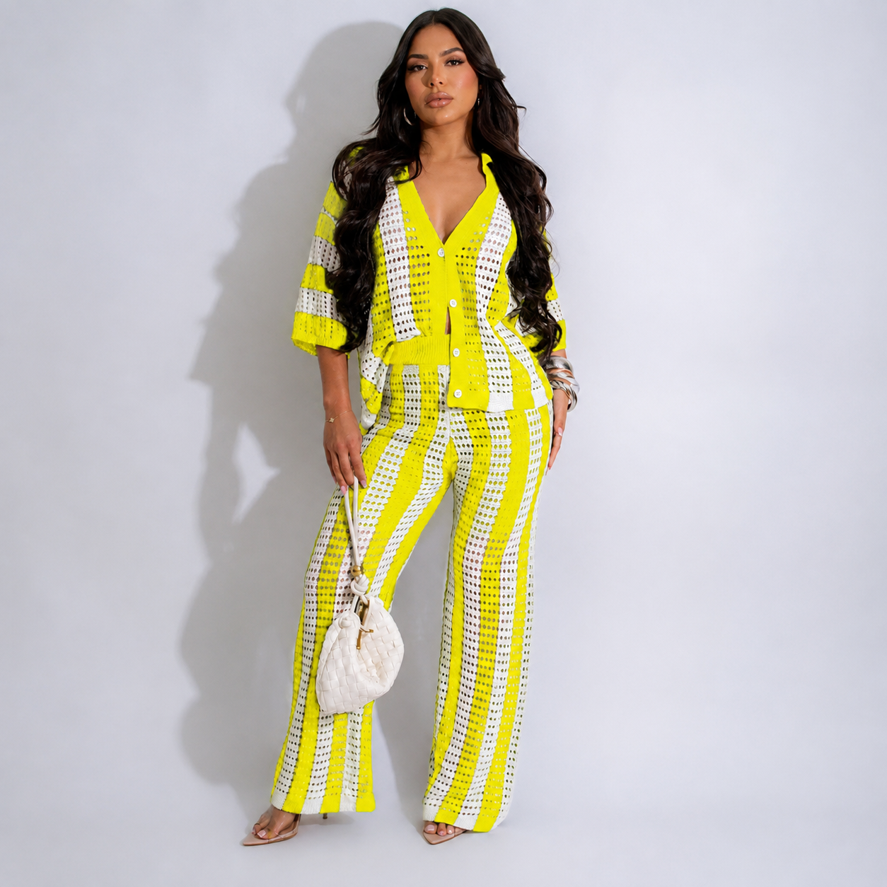 2 Pieces Button Front Top And Pants Set For Women