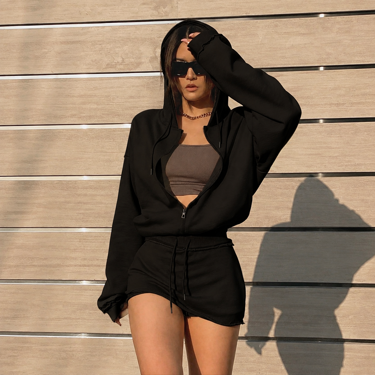 2 Pieces Hooded Sweatshirt Set With Skirt Pants For Women