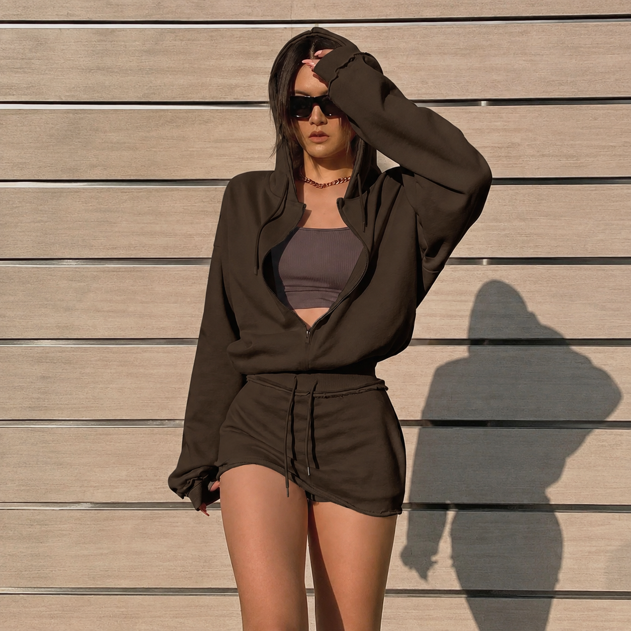 2 Pieces Hooded Sweatshirt Set With Skirt Pants For Women