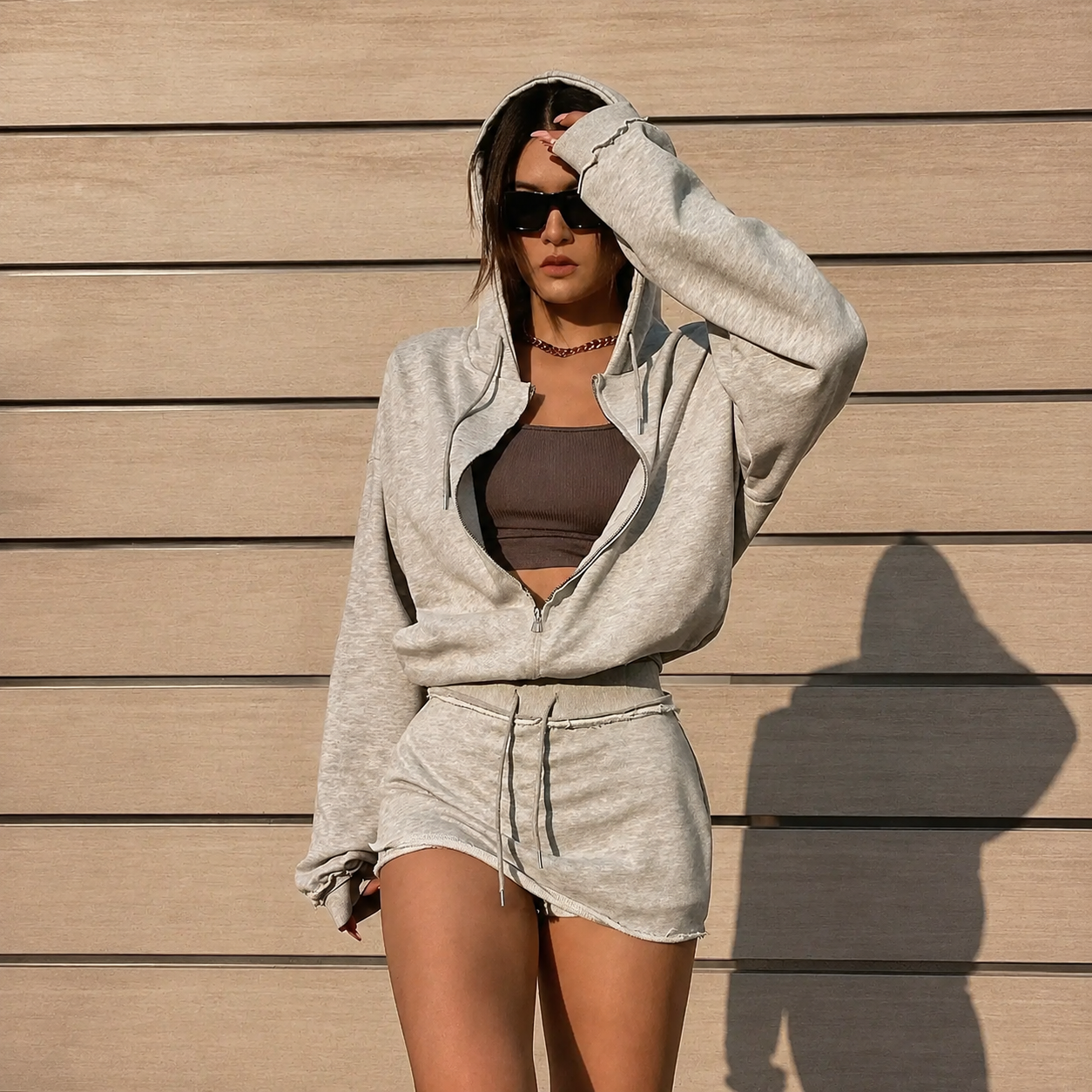 2 Pieces Hooded Sweatshirt Set With Skirt Pants For Women