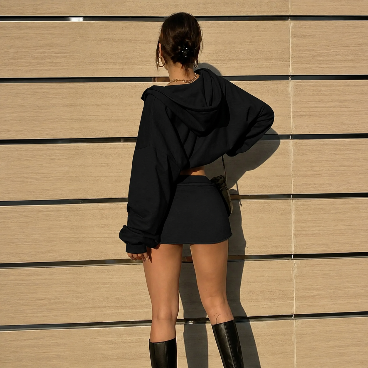 2 Pieces Hooded Sweatshirt Set With Skirt Pants For Women