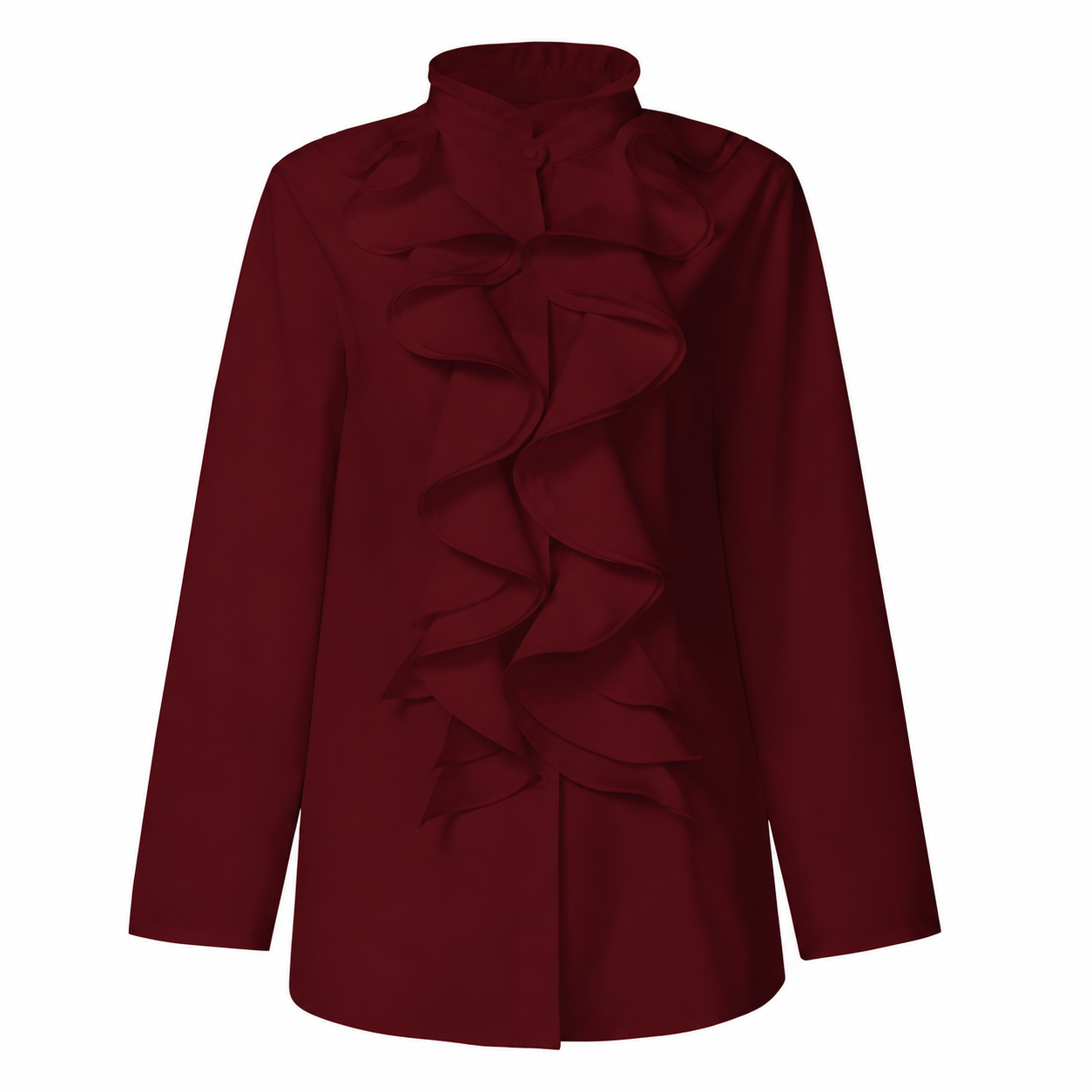 Ruffle Trim Button Front Long Sleeve Top with Tailored Workwear Style for Women