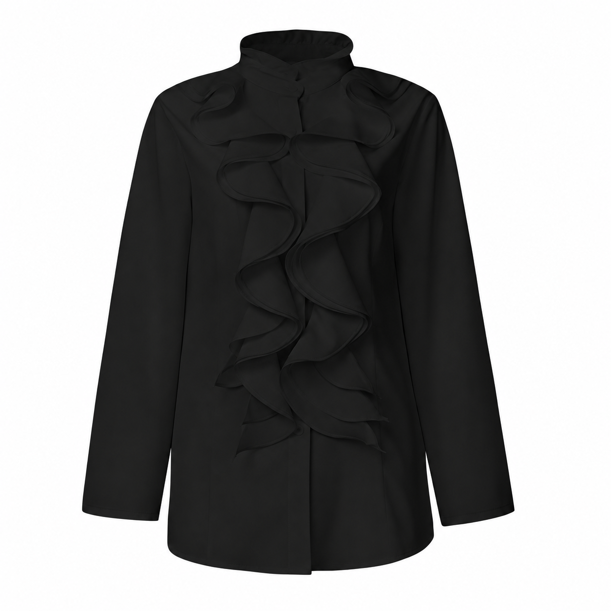 Ruffle Trim Button Front Long Sleeve Top with Tailored Workwear Style for Women