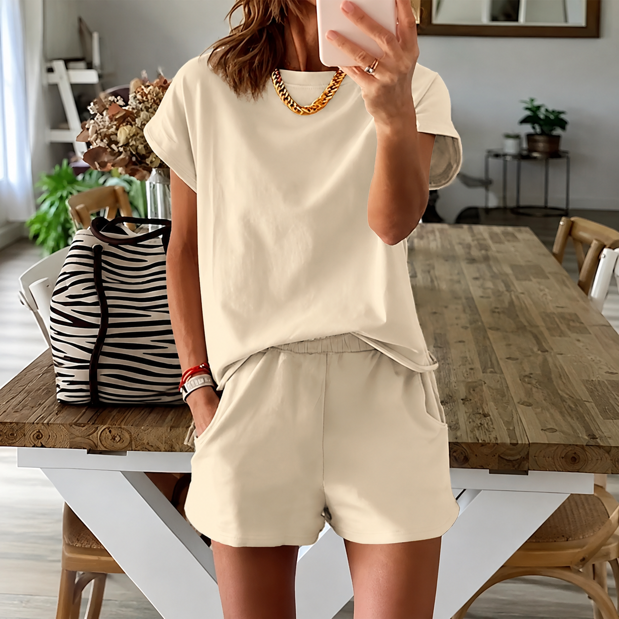 2 Pieces Slim Fit Top And Shorts Set For Women