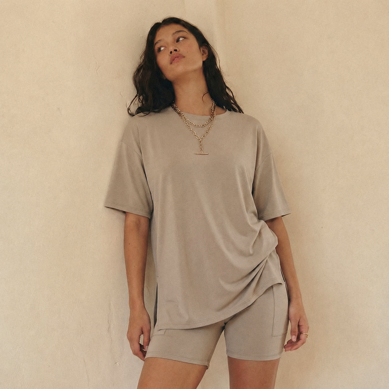 2 Pieces Oversized Shirt And Biker Shorts Set For Women