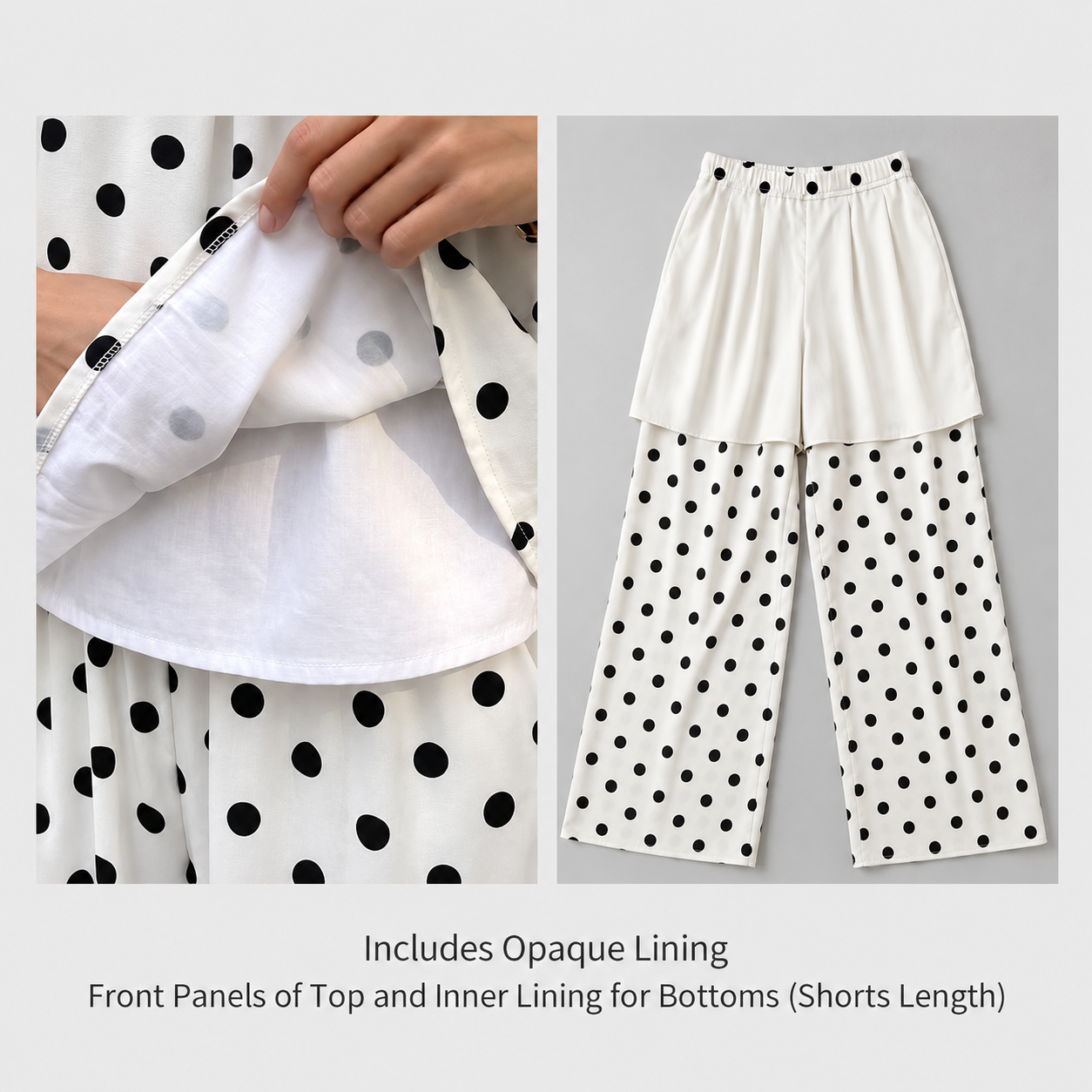 Polka Top Seam Pants Outfit Set For Women