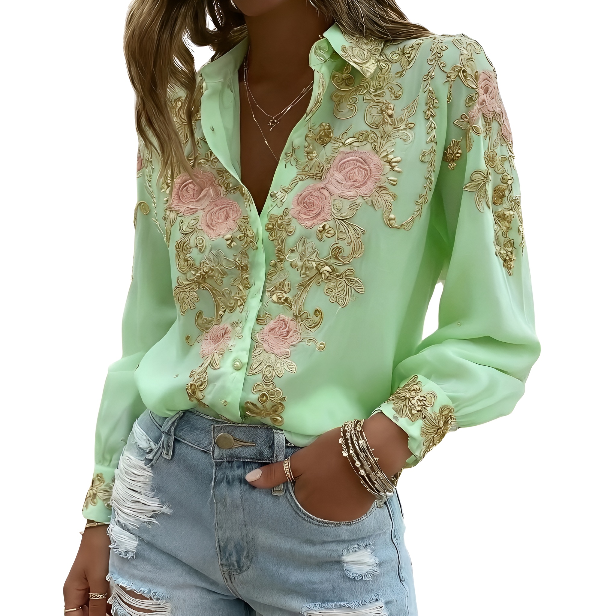 Chic Casual Embroidered Shirt For Women