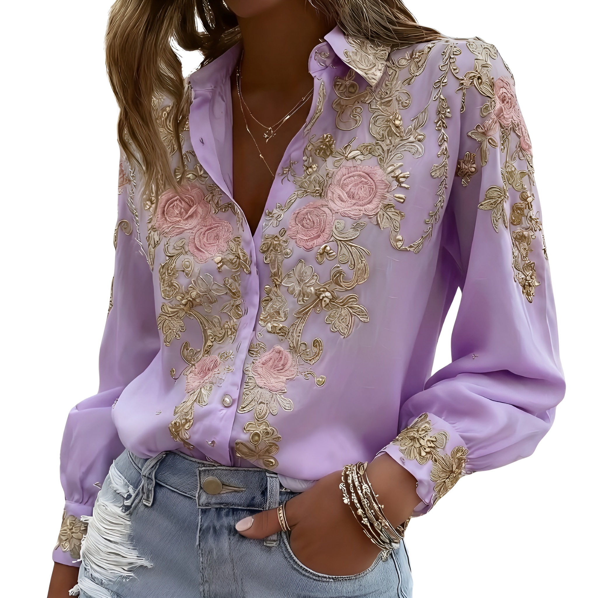 Chic Casual Embroidered Shirt For Women
