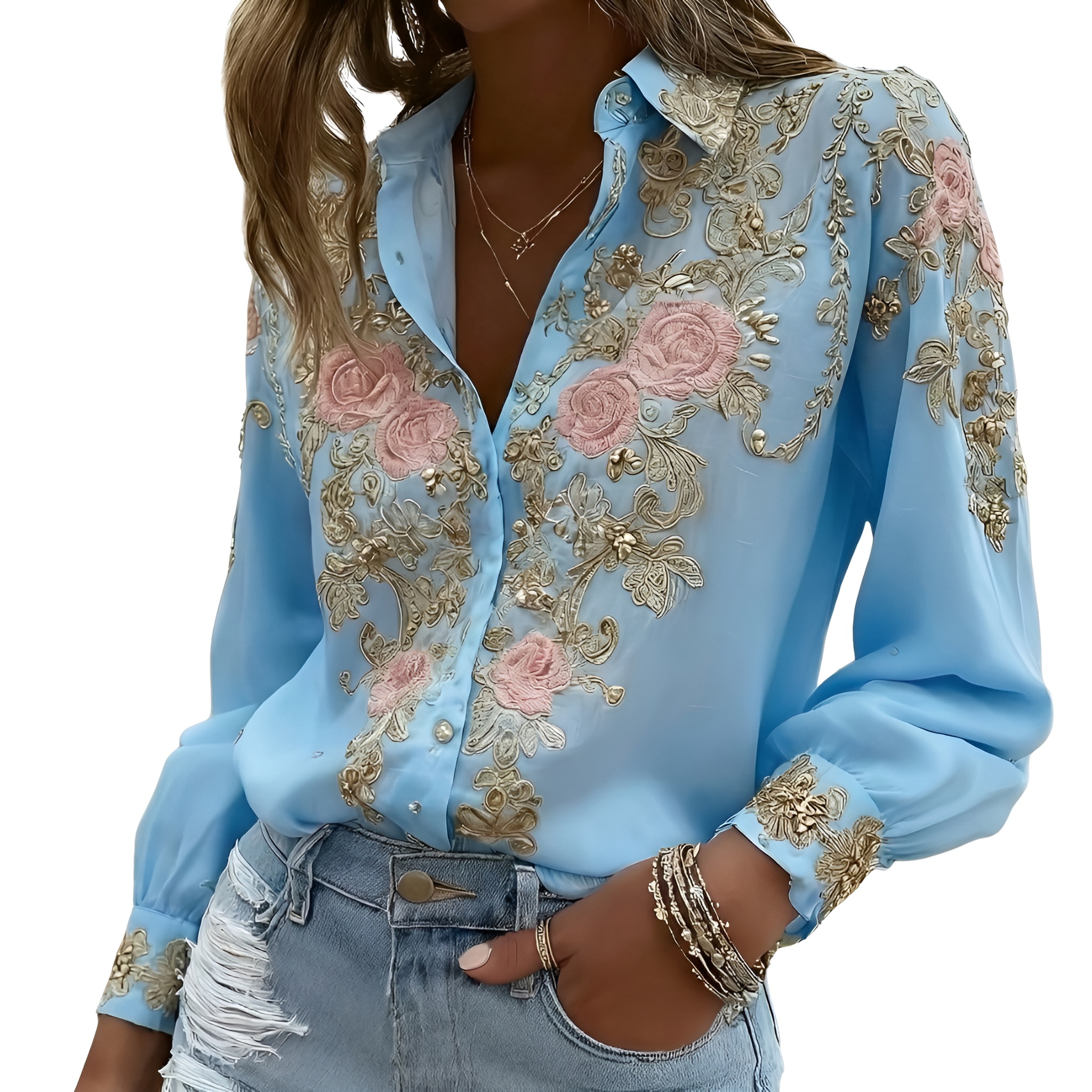 Chic Casual Embroidered Shirt For Women