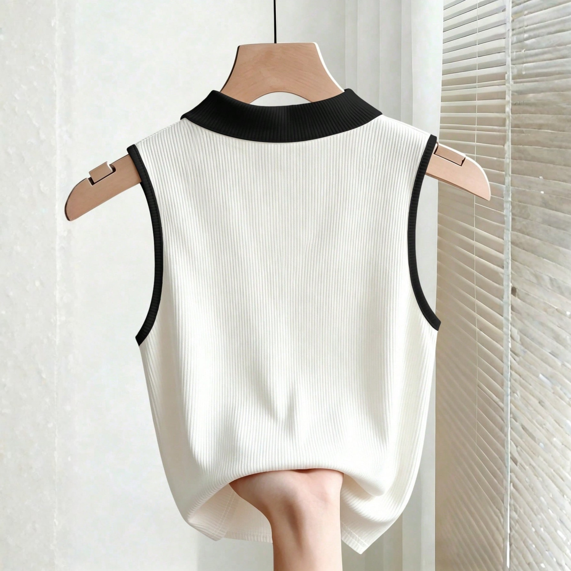 Classy Pearl Button Sleeveless Polo Tank Top