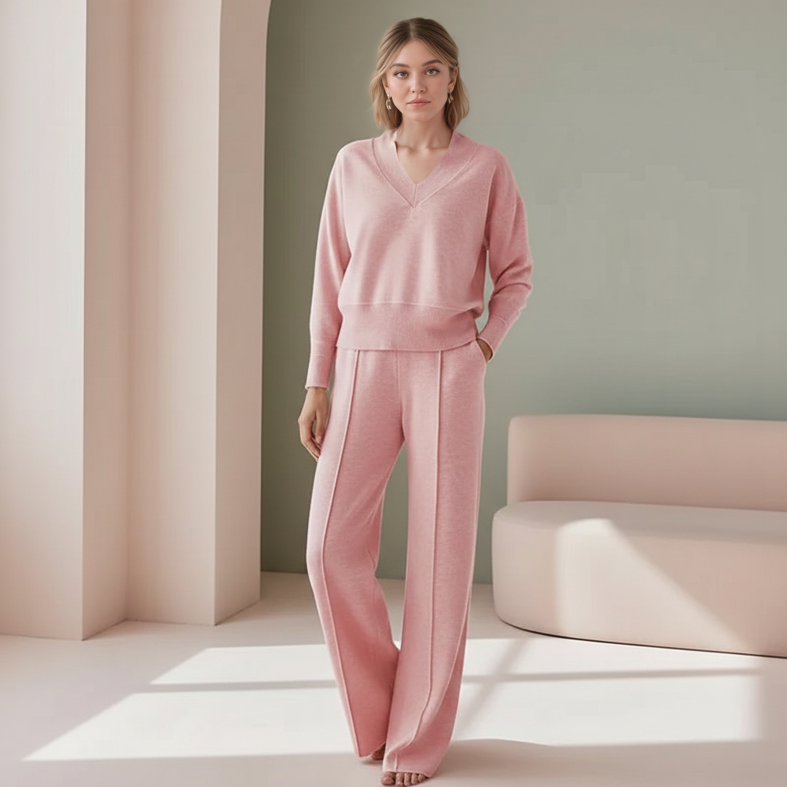 Comfy V Shape Lounge Set With Wide Fit Pants