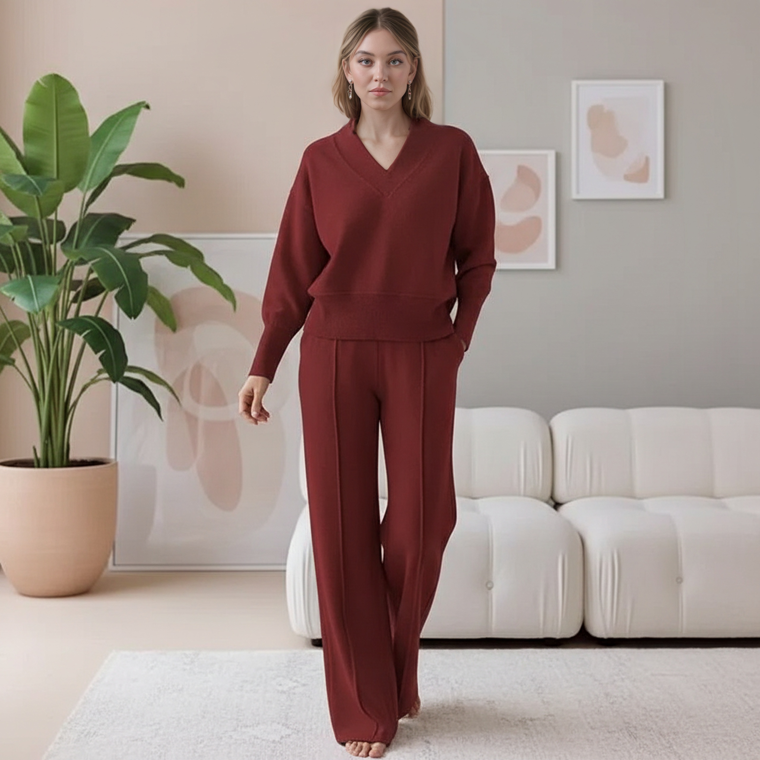 Comfy V Shape Lounge Set With Wide Fit PantsComfy V Shape Lounge Set With Wide Fit Pants - Image 6
