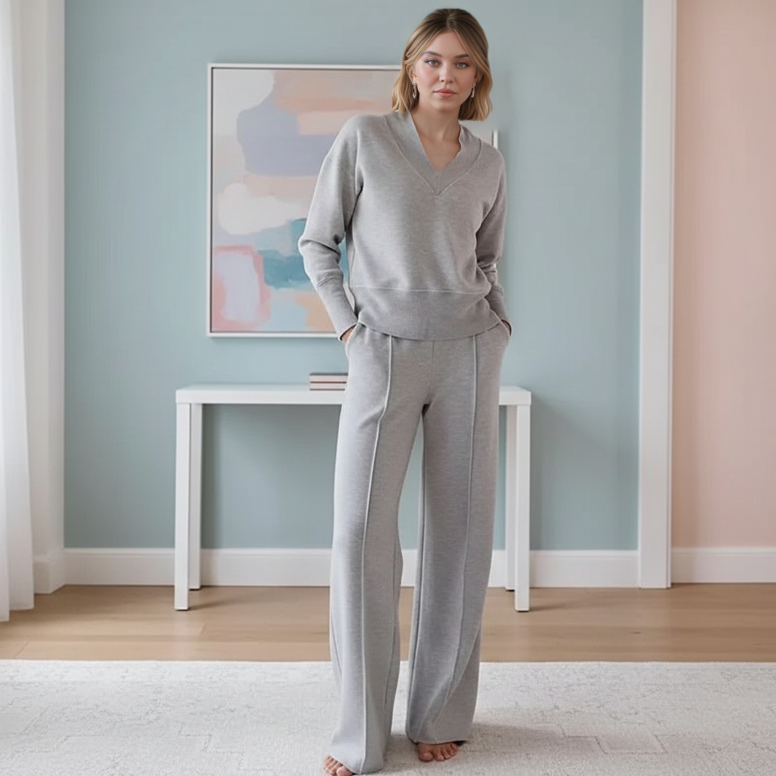 Comfy V Shape Lounge Set With Wide Fit Pants