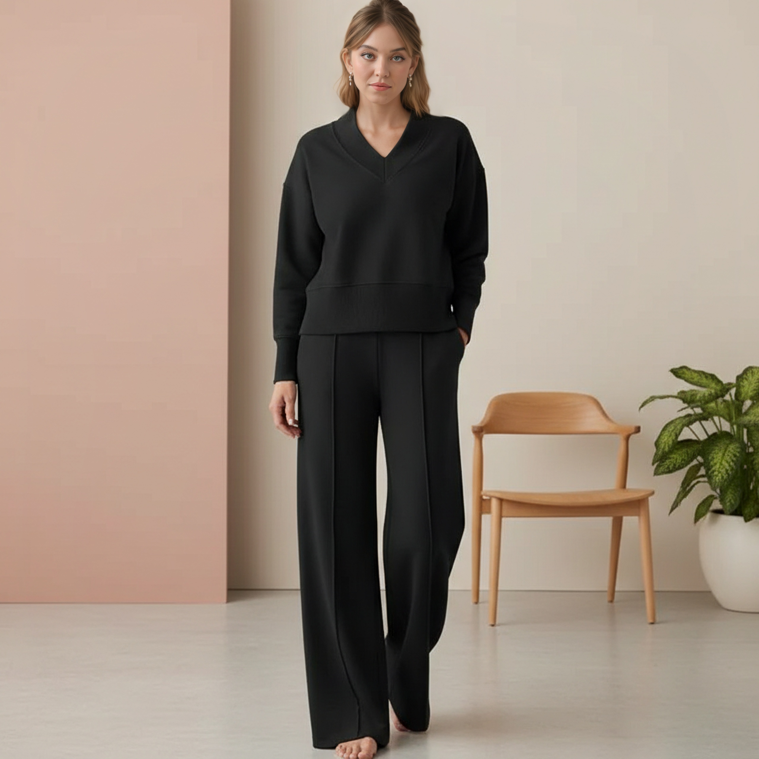 Comfy V Shape Lounge Set With Wide Fit Pants
