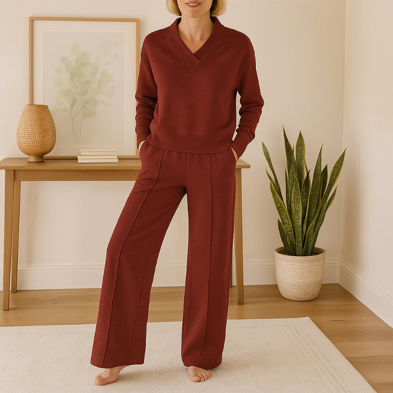 Comfy V Shape Loungewear Set With Pants-My Comfy Blouse