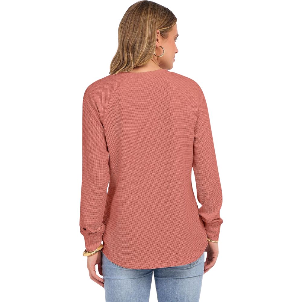 Women's Long Sleeve Waffle Knit Shirts Dressy Casual Loose Button Up V Neck