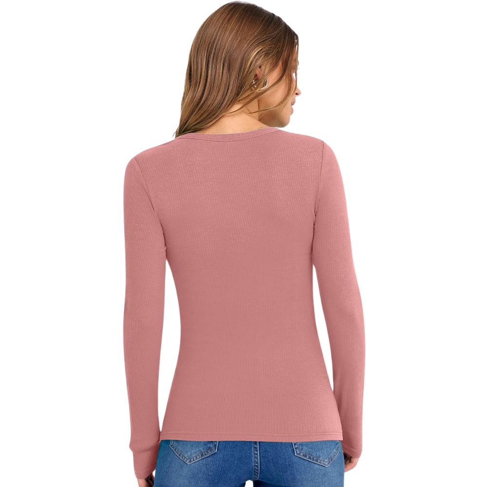 Long Sleeve Shirts for Women V Neck Ribbed Knit Fitted Fall Basic Tshirts