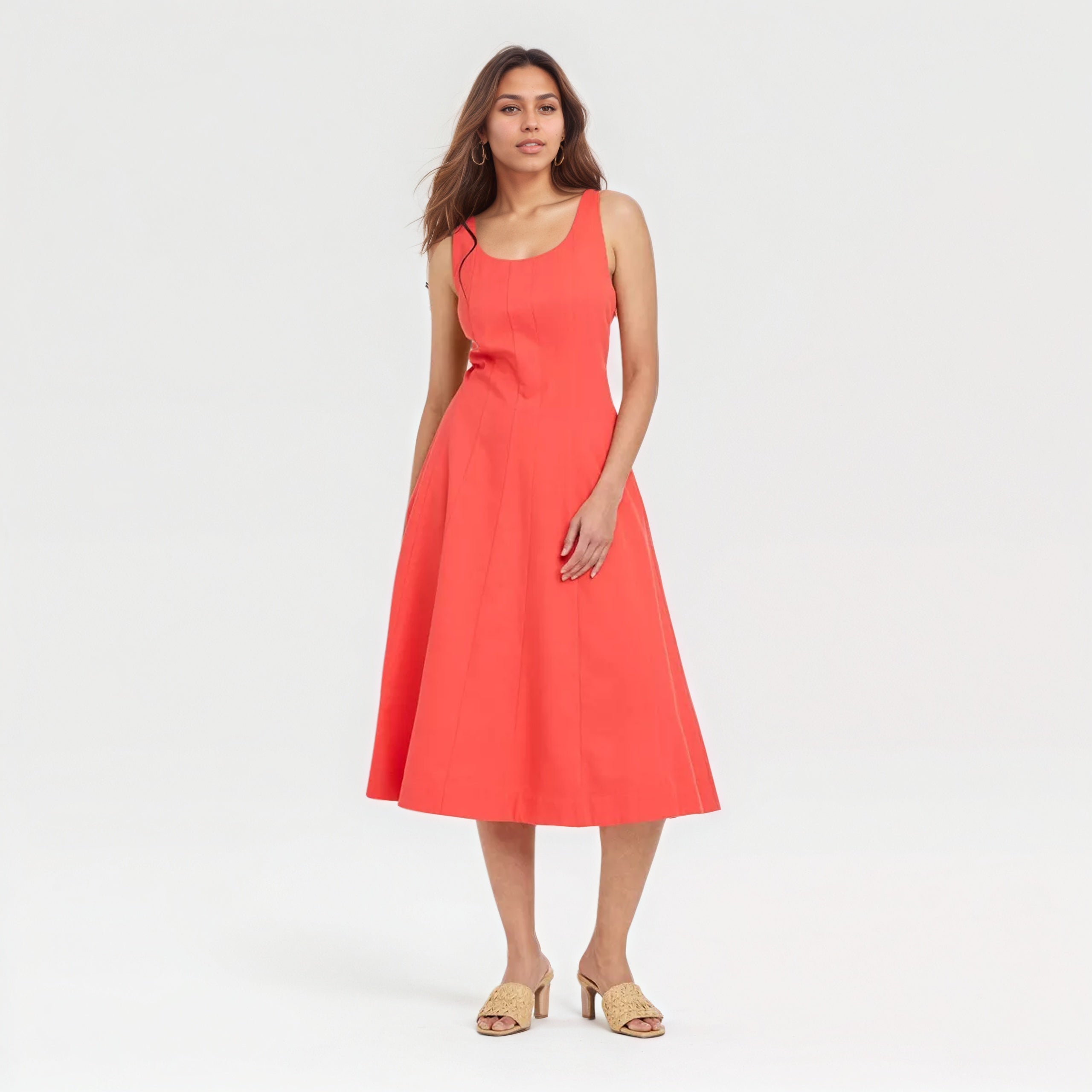 Corset Style Canvas Midi Dress With Side Pocket-My Comfy Blouse