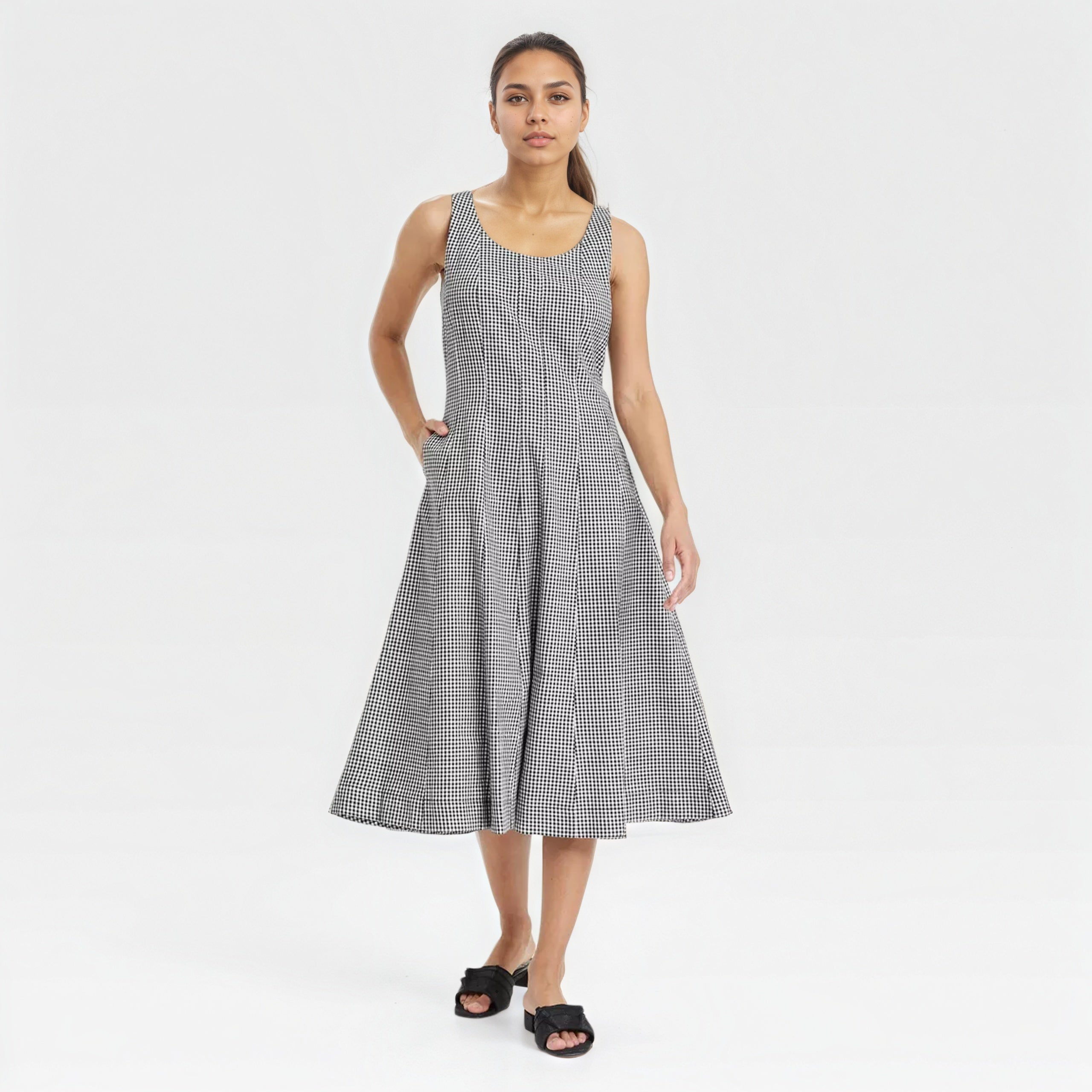 Corset Style Canvas Midi Dress With Side Pocket-My Comfy Blouse