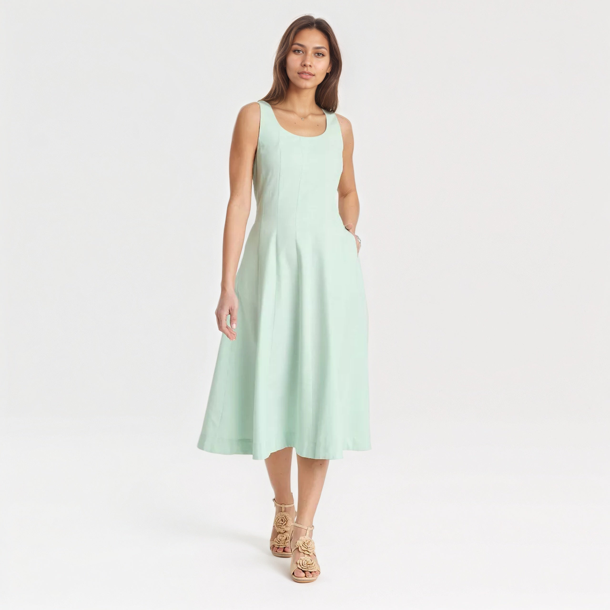 Corset Style Canvas Midi Dress With Side Pocket-My Comfy Blouse