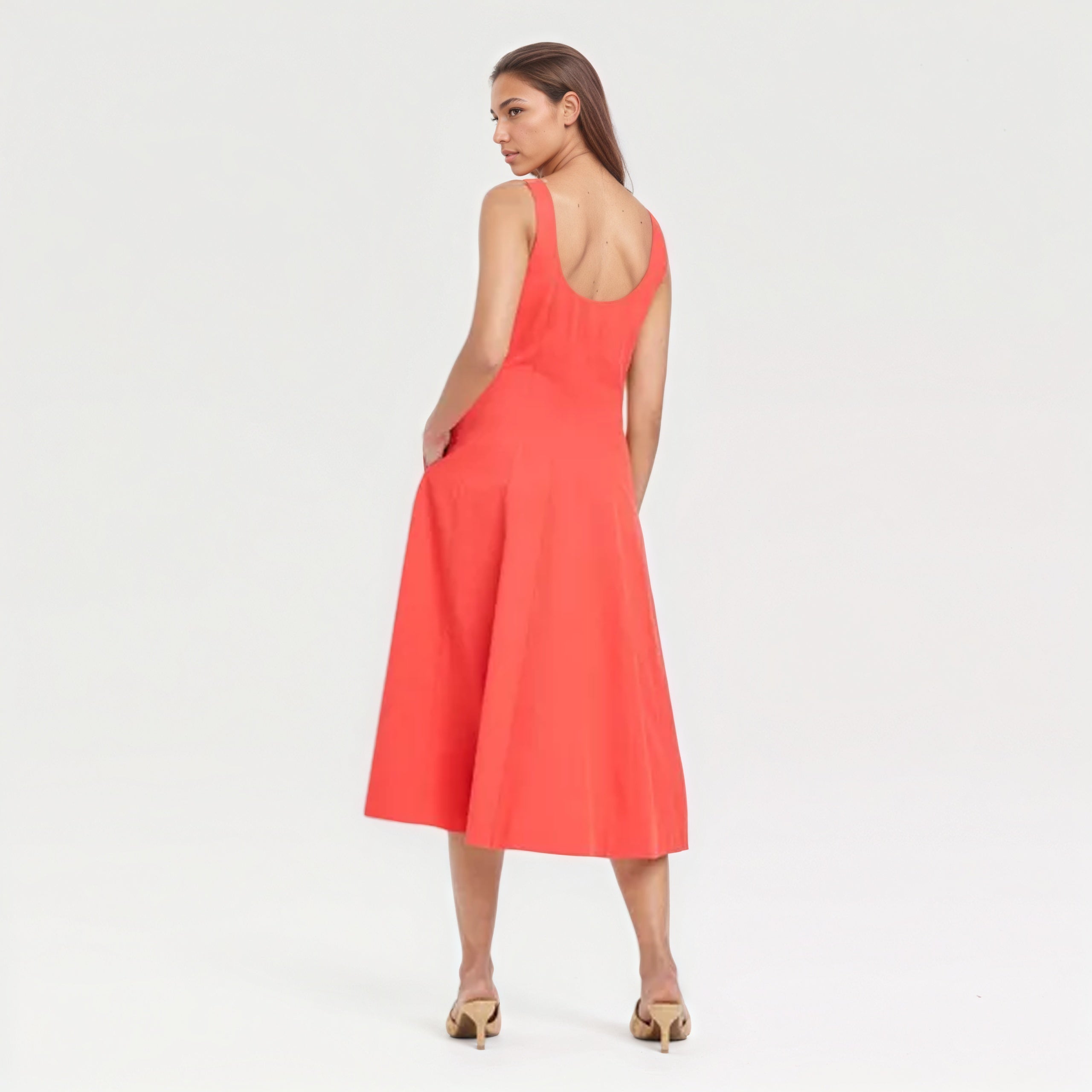 Corset Style Canvas Midi Dress With Side Pocket-My Comfy Blouse