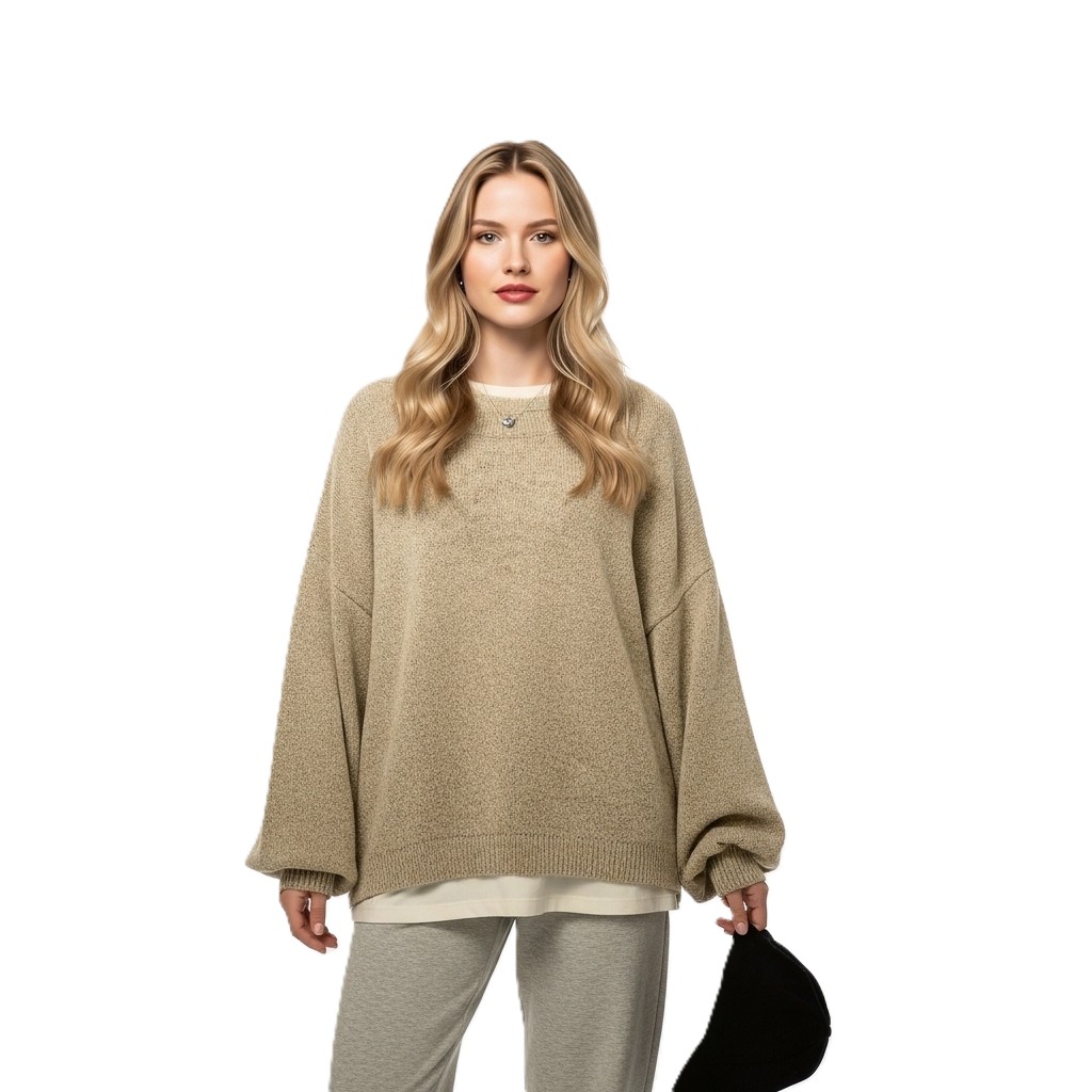Casual Long Sleeve Sweater With Split Details And Loose Fit For Women