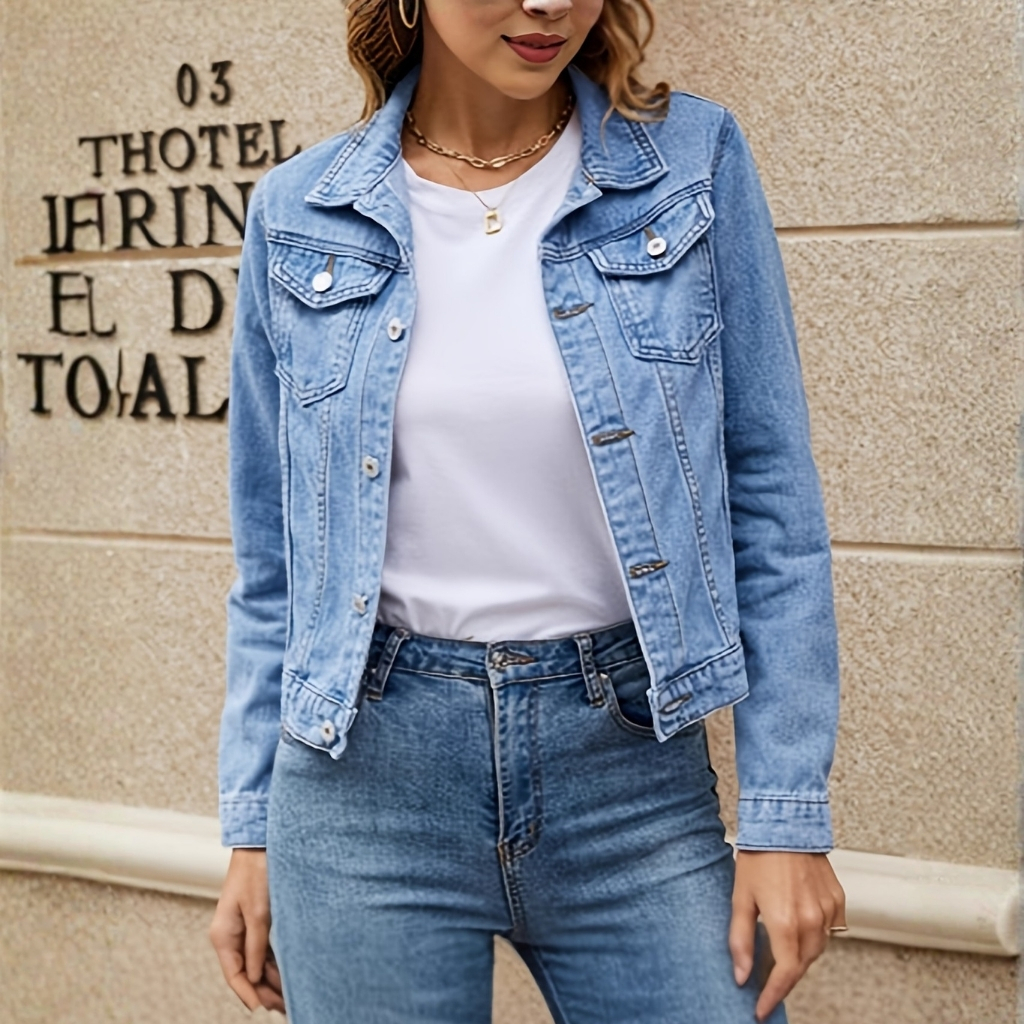 Denim Button Front Long Sleeve Jacket