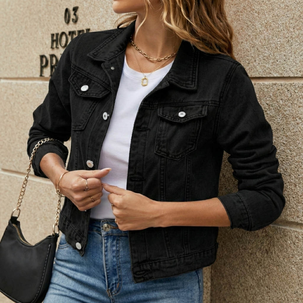 Denim Button Front Long Sleeve Jacket