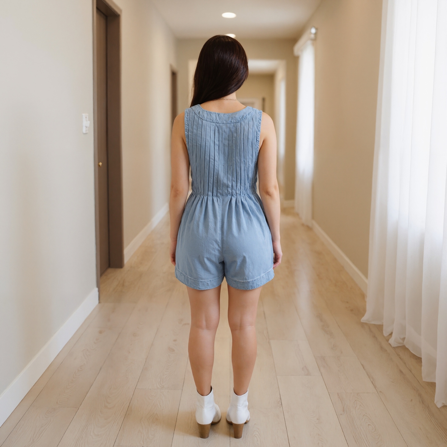 Denim Romper With Plan Designed For Casual Outings