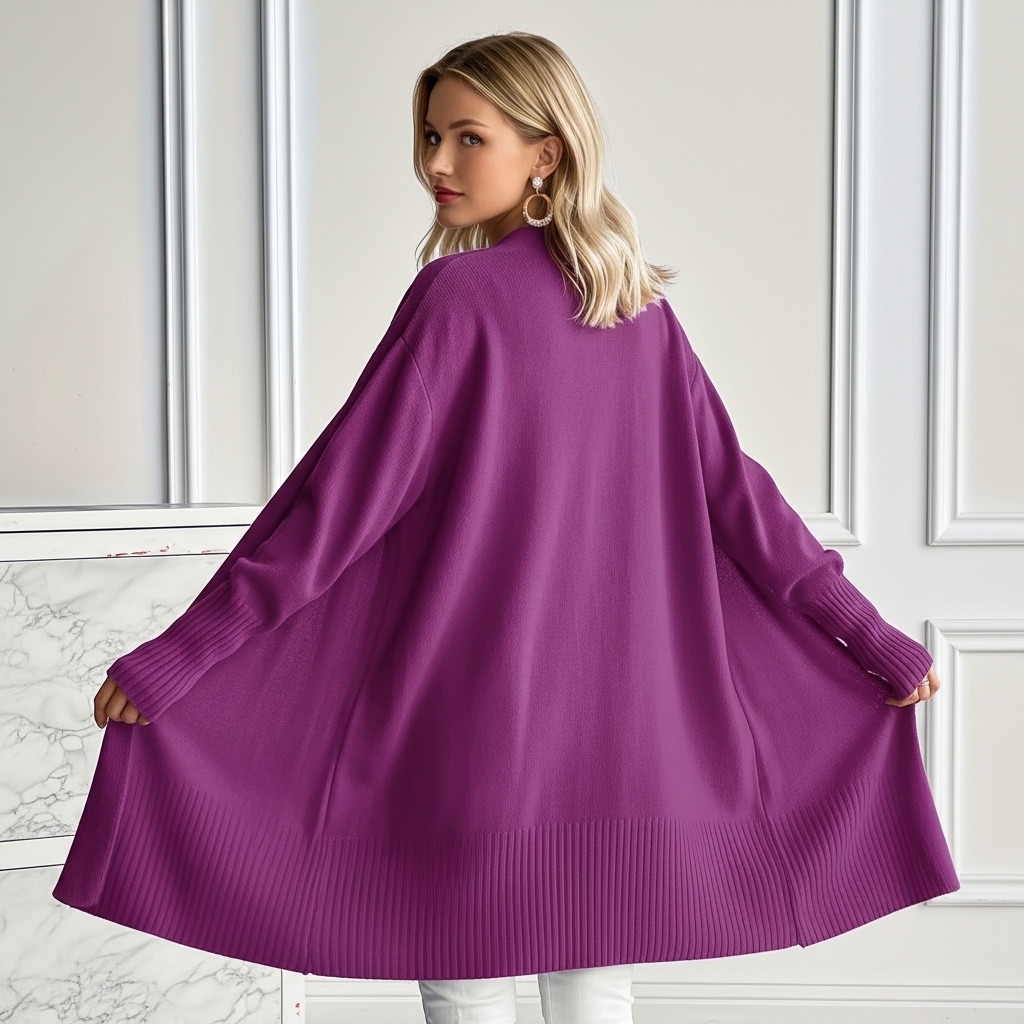 Long Length Cardigan With Long Sleeves And Open Front For Women