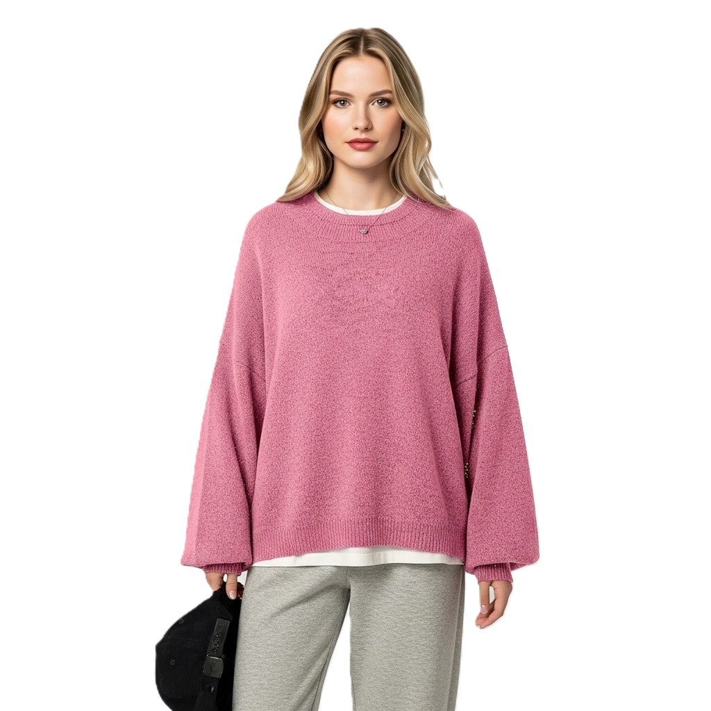 Casual Long Sleeve Sweater With Split Details And Loose Fit For Women