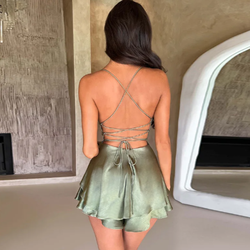 Elegant Backless Satin Dress-My Comfy Blouse