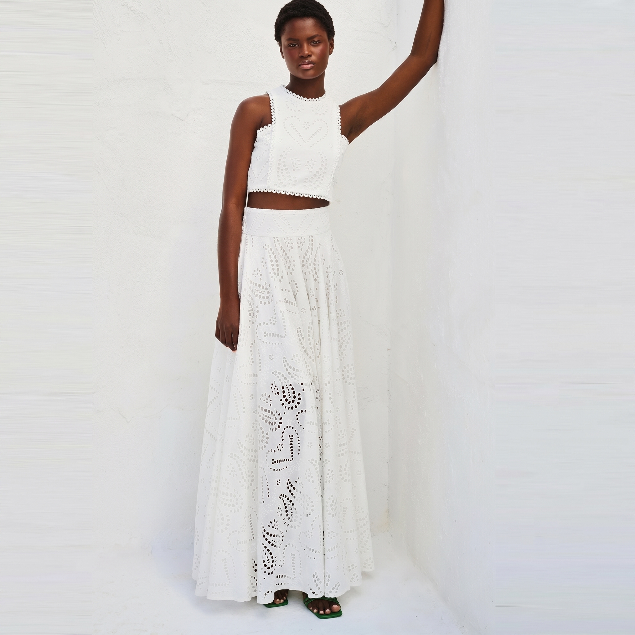 Embroidered Sleeveless Matching Top And Long Skirt Two Piece Set For Women