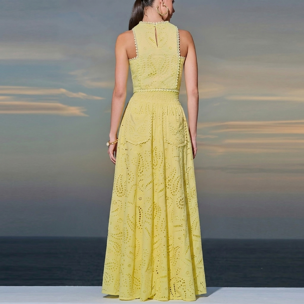 Embroidered Sleeveless Matching Top And Long Skirt Two Piece Set For Women