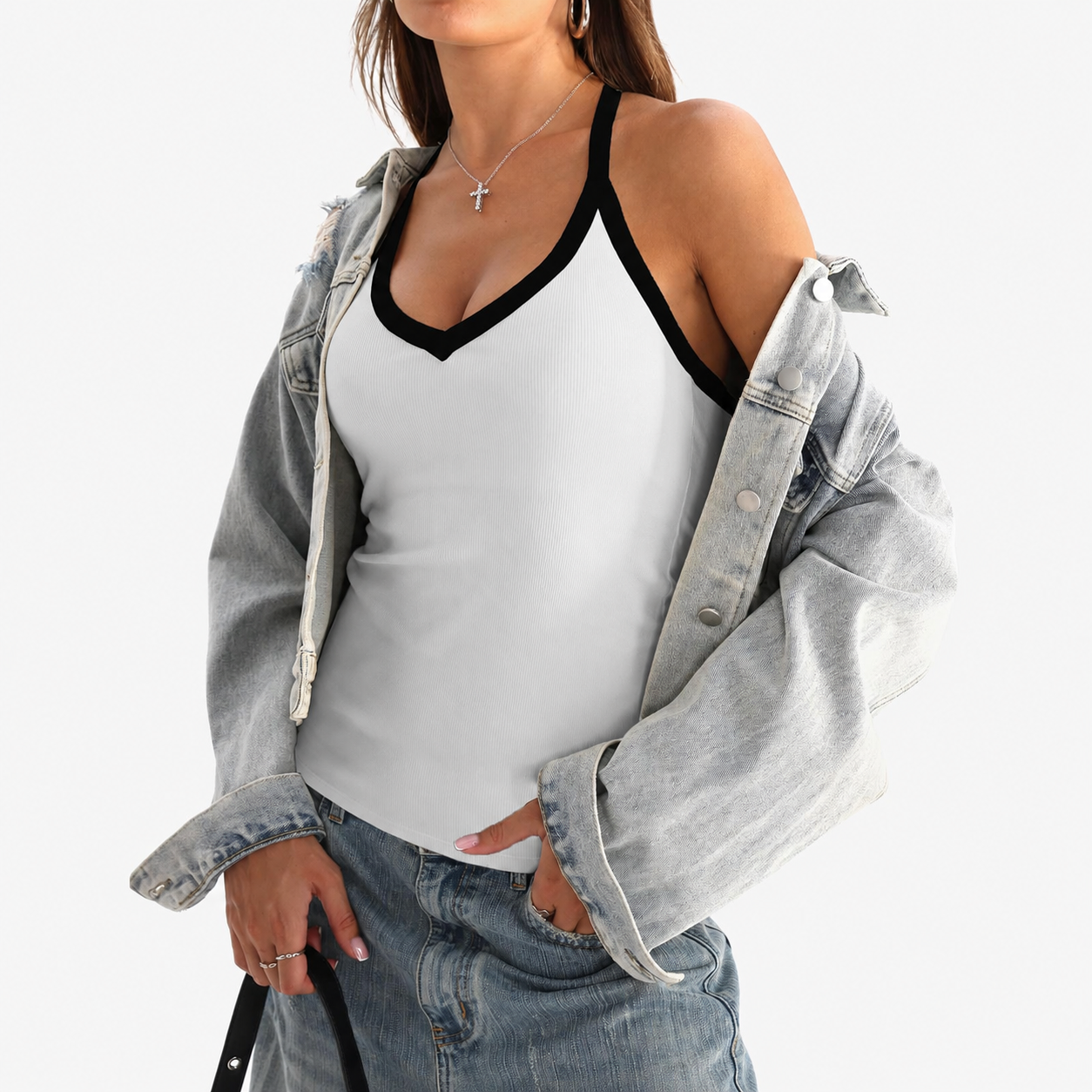 Fitted Sleeveless Built in Shelf Bra Sleeveless Tank Cami Top For Women