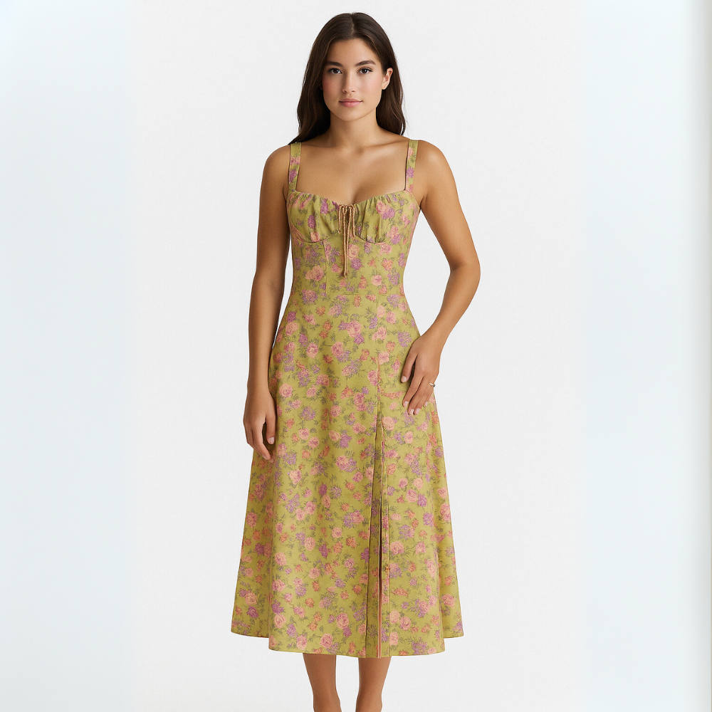 Floral Midi Dress With Shaper
